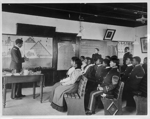 Hampton Institute, Hampton, Va., 1899 - male and female African American and Indian students in Ancient History class studying Egypt. Johnston, Frances Benjamin, 1864-1952, photographer.