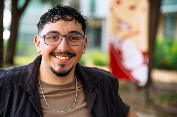 Student outside on Texas A&M University-Victoria campus